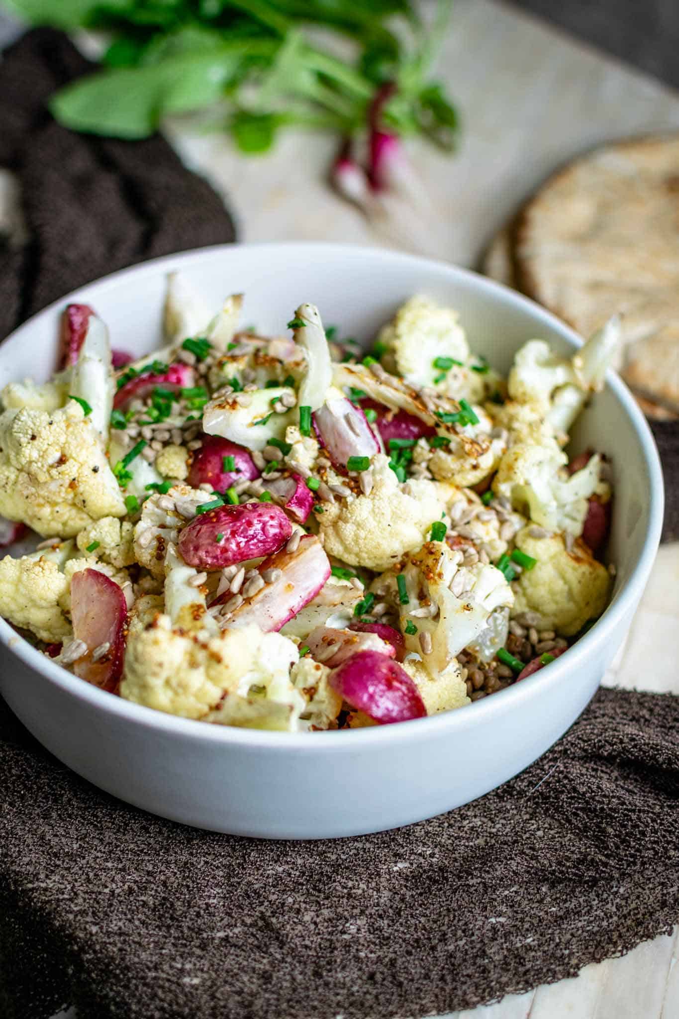 Balsamic Roasted Cauliflower and Radishes with Lentils We All Eat