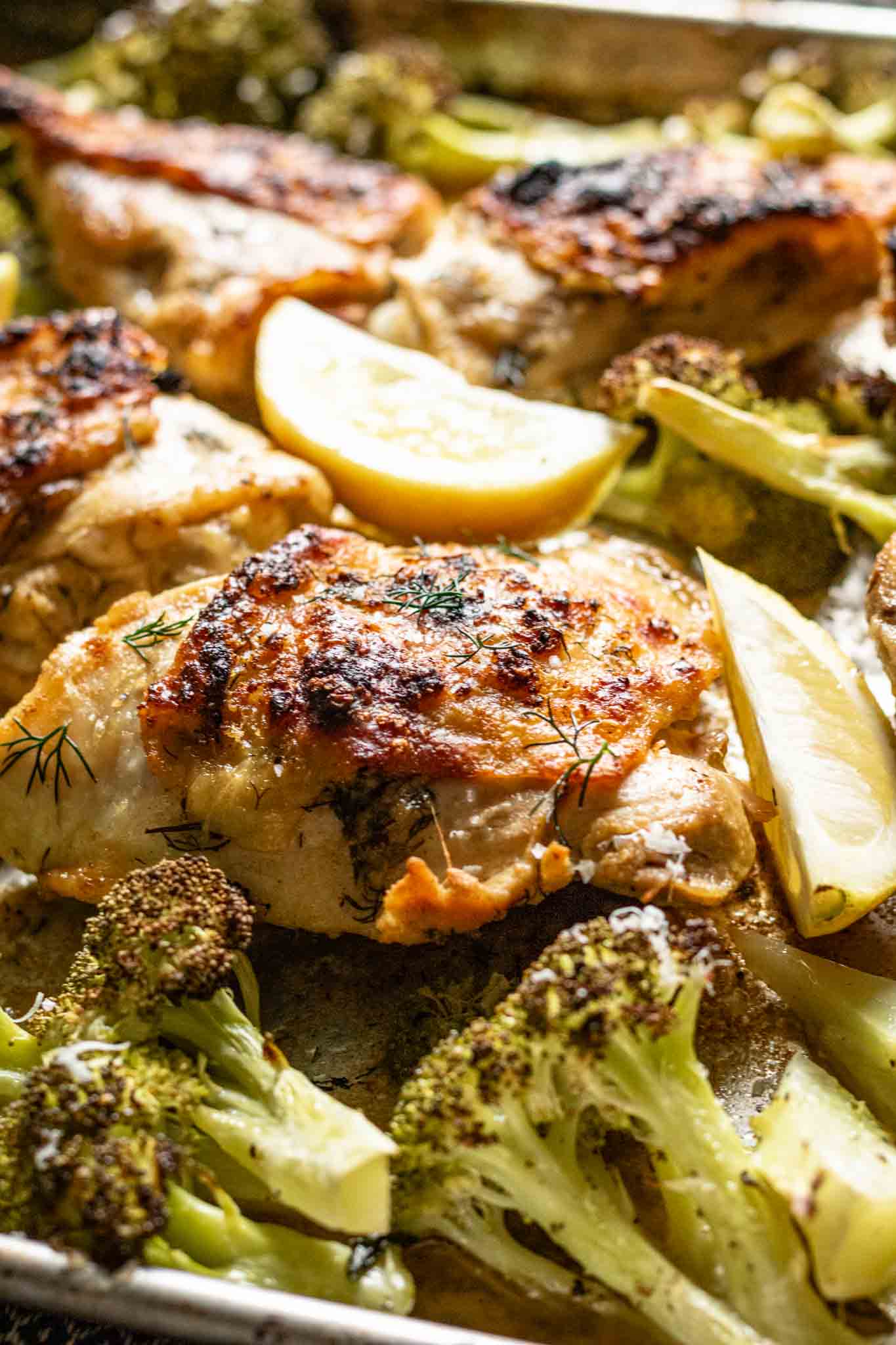 Crispy OnePan Lemon Dill Chicken Thighs And Broccoli We All Eat Together