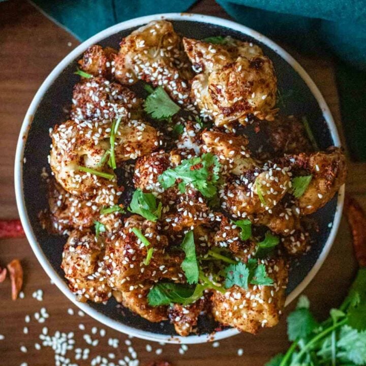 Overhead shot of cauliflower bites.