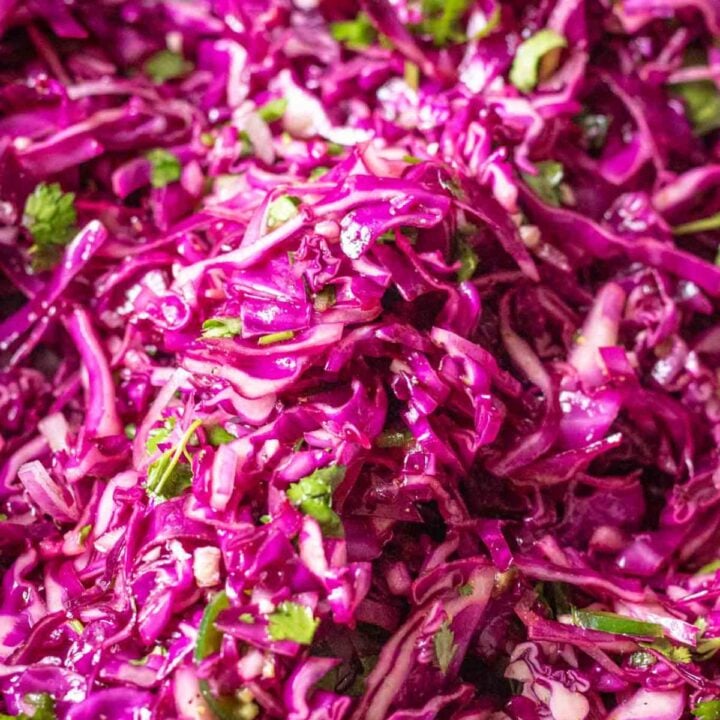 Close-up of purple coleslaw.