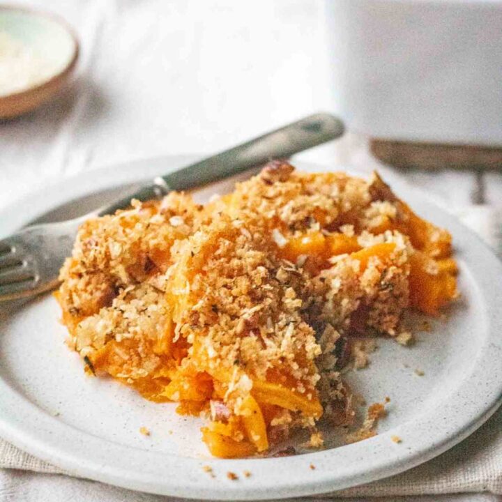 A plate of butternut squash gratin.